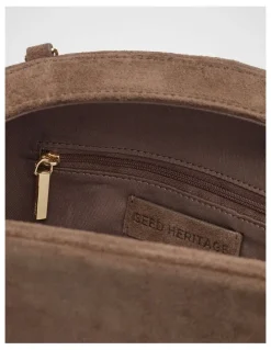 Seed Heritage Suede Rounded Clutch in Cocoa Suede