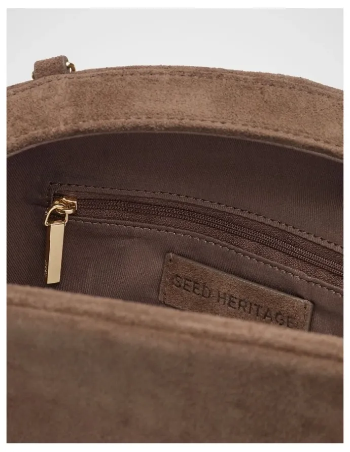 Seed Heritage Suede Rounded Clutch in Cocoa Suede