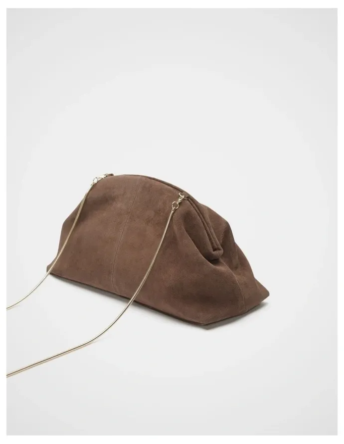 Seed Heritage Suede Rounded Clutch in Cocoa Suede