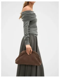 Seed Heritage Suede Rounded Clutch in Cocoa Suede