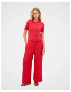 Seed Heritage Textured Satin Easy Wide Leg Pant in Chilli Red