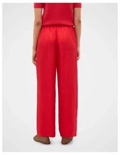Seed Heritage Textured Satin Easy Wide Leg Pant in Chilli Red