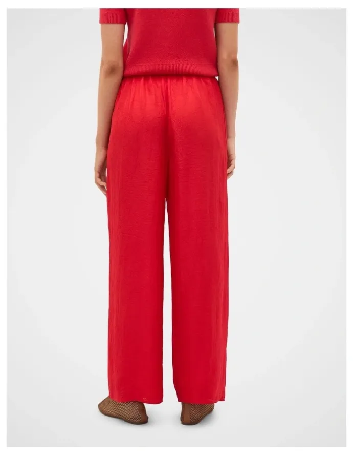 Seed Heritage Textured Satin Easy Wide Leg Pant in Chilli Red
