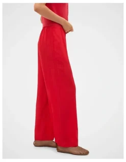 Seed Heritage Textured Satin Easy Wide Leg Pant in Chilli Red