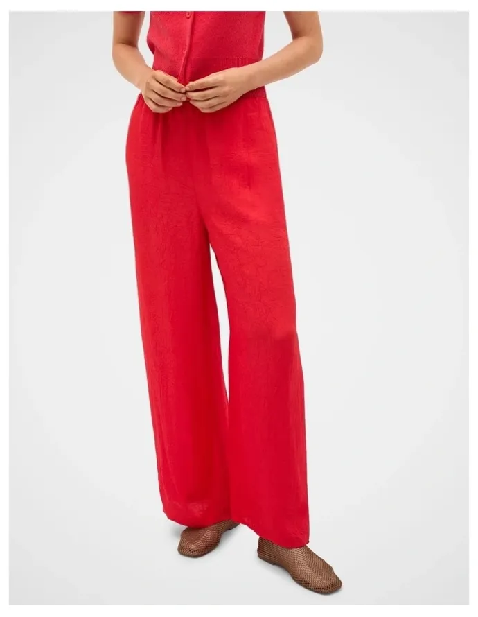 Seed Heritage Textured Satin Easy Wide Leg Pant in Chilli Red