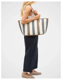 Seed Heritage Trim Detail Stripe Tote in Twilight Blue