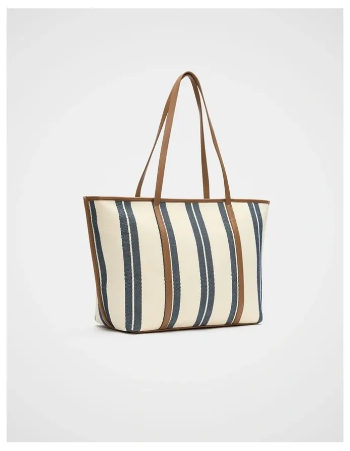 Seed Heritage Trim Detail Stripe Tote in Twilight Blue