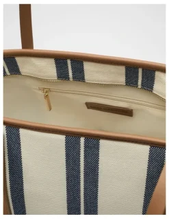 Seed Heritage Trim Detail Stripe Tote in Twilight Blue