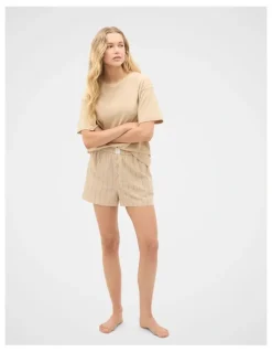 Seed Heritage T-Shirt and Stripe Short PJ Set in Cashew Cream