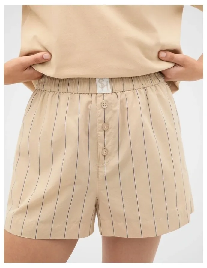 Seed Heritage T-Shirt and Stripe Short PJ Set in Cashew Cream