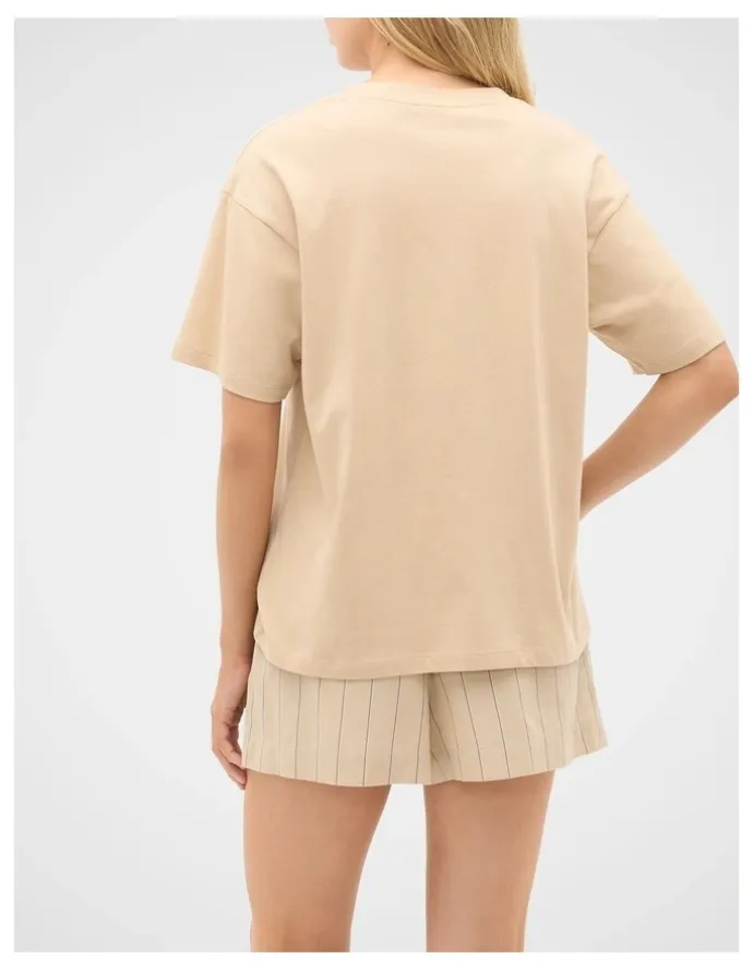 Seed Heritage T-Shirt and Stripe Short PJ Set in Cashew Cream