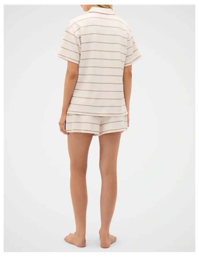 Seed Heritage Waffle Stripe Shirt and Short PJ Set in Meringue Marle