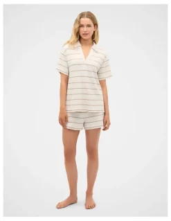 Seed Heritage Waffle Stripe Shirt and Short PJ Set in Meringue Marle