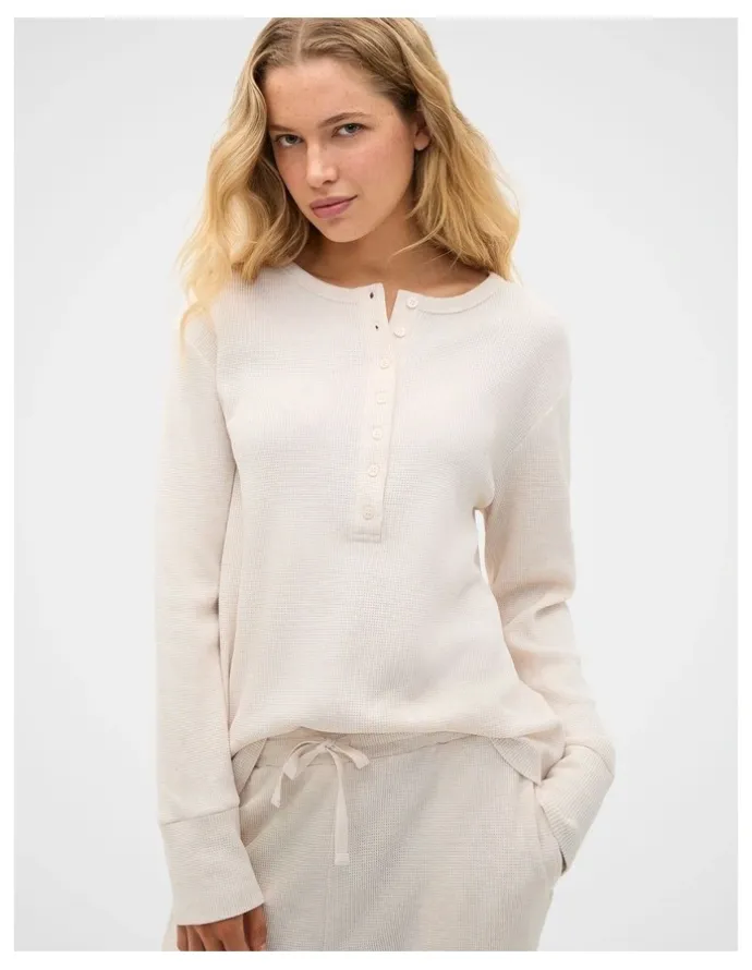 Seed Heritage Waffle Top and Pant PJ Set in Meringue Marle