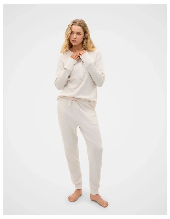 Seed Heritage Waffle Top and Pant PJ Set in Meringue Marle