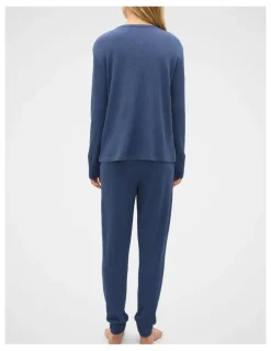 Seed Heritage Waffle Top and Pant PJ Set in Royal Blue Marle