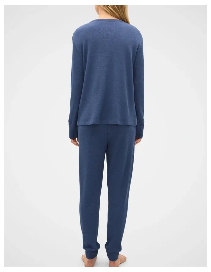 Seed Heritage Waffle Top and Pant PJ Set in Royal Blue Marle