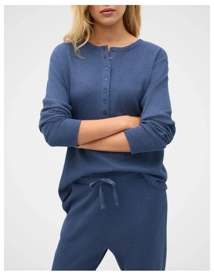 Seed Heritage Waffle Top and Pant PJ Set in Royal Blue Marle