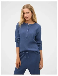 Seed Heritage Waffle Top and Pant PJ Set in Royal Blue Marle
