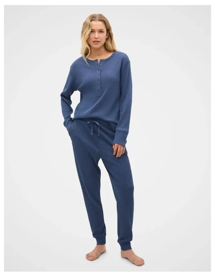 Seed Heritage Waffle Top and Pant PJ Set in Royal Blue Marle