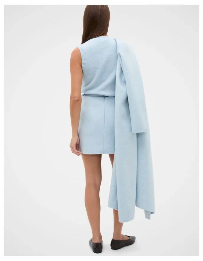 Seed Heritage Wool Blend Mini Skirt in Soft Blue Marle