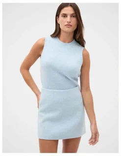 Seed Heritage Wool Blend Mini Skirt in Soft Blue Marle
