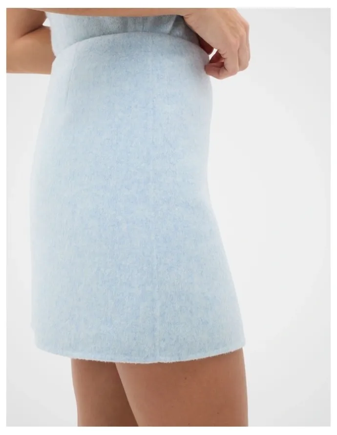 Seed Heritage Wool Blend Mini Skirt in Soft Blue Marle