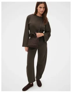 Seed Heritage Woven Textured Crossbody Bag in Coffee Bean