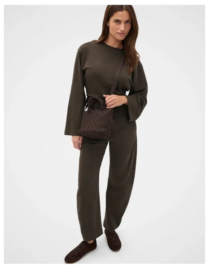 Seed Heritage Woven Textured Crossbody Bag in Coffee Bean