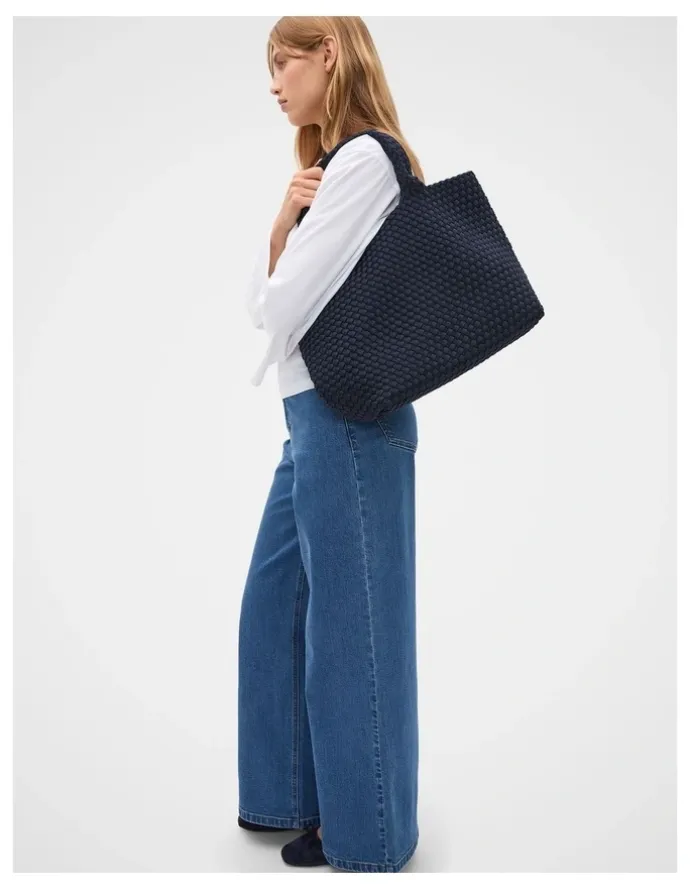 Seed Heritage Woven Textured East West Tote in Twilight Blue