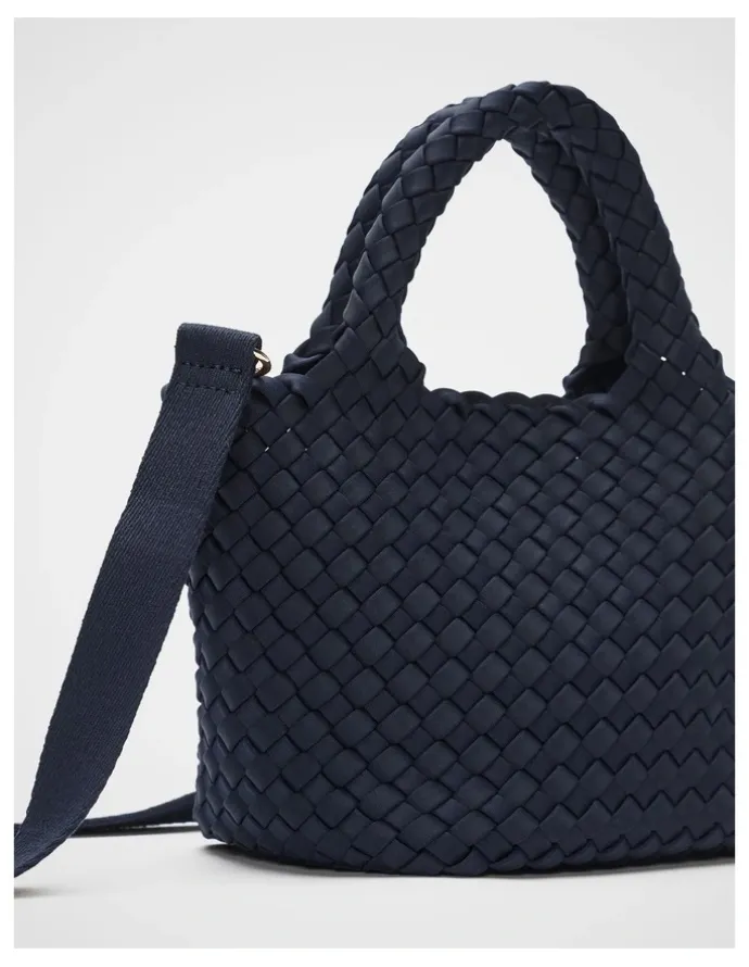 Seed Heritage Woven Textured Crossbody Bag in Twilight Blue