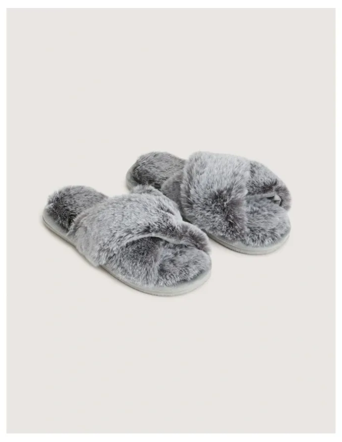 Sheridan Carlson Faux Fur Slipper in Smoke