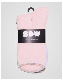 Simon De Winter 5 Pack 3/4 Crew Rib Socks in Pale Primrose Marle, White, Ice Blue Marle, Denim Marle, and Almond Marle