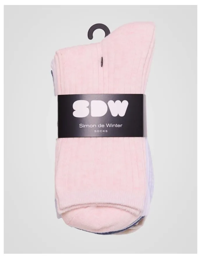Simon De Winter 5 Pack 3/4 Crew Rib Socks in Pale Primrose Marle, White, Ice Blue Marle, Denim Marle, and Almond Marle