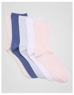 Simon De Winter 5 Pack 3/4 Crew Rib Socks in Pale Primrose Marle, White, Ice Blue Marle, Denim Marle, and Almond Marle