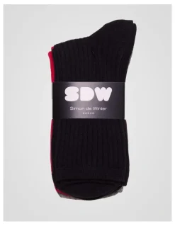 Simon De Winter 5 Pack 3/4 Crew Rib Socks in Black, Barberry, Light Grey Marle, Grey Sand Marle, and White