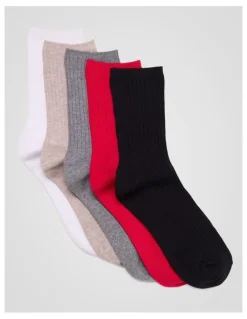 Simon De Winter 5 Pack 3/4 Crew Rib Socks in Black, Barberry, Light Grey Marle, Grey Sand Marle, and White