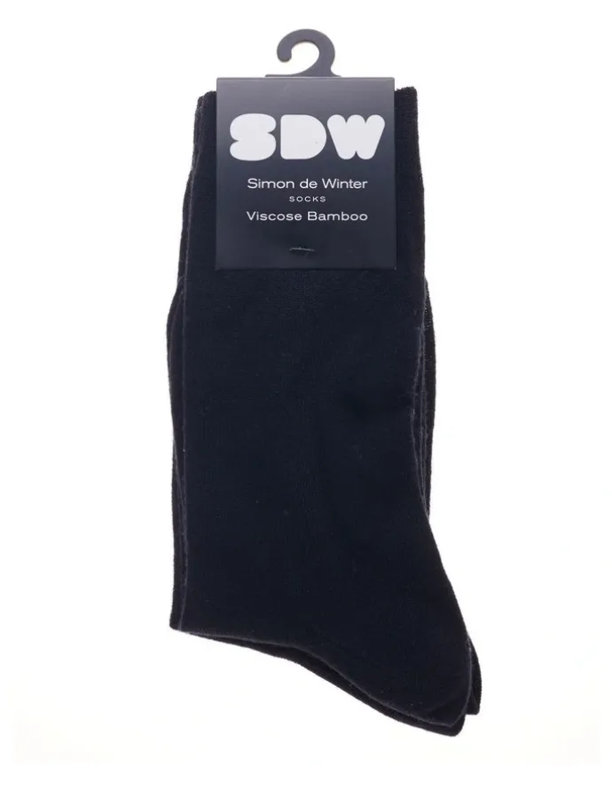 Simon De Winter 2 Pack Bamboo Comfort Crew Length Socks in Black