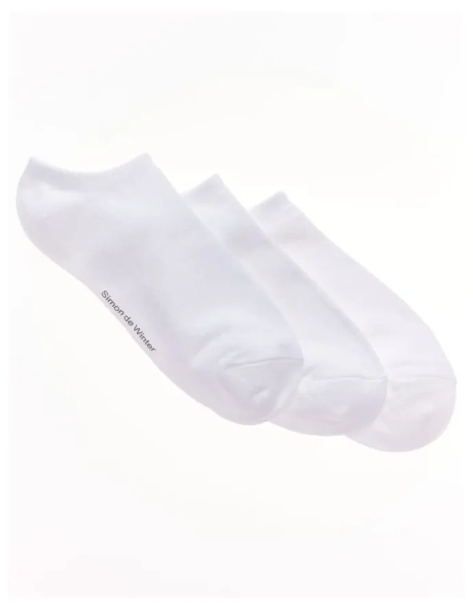 Simon De Winter 3 Pack Bamboo Low Cut Socks in White