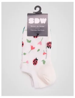 Simon De Winter 2 Pack Bamboo Patterned Low Cut Socks in Ivory Insect Print
