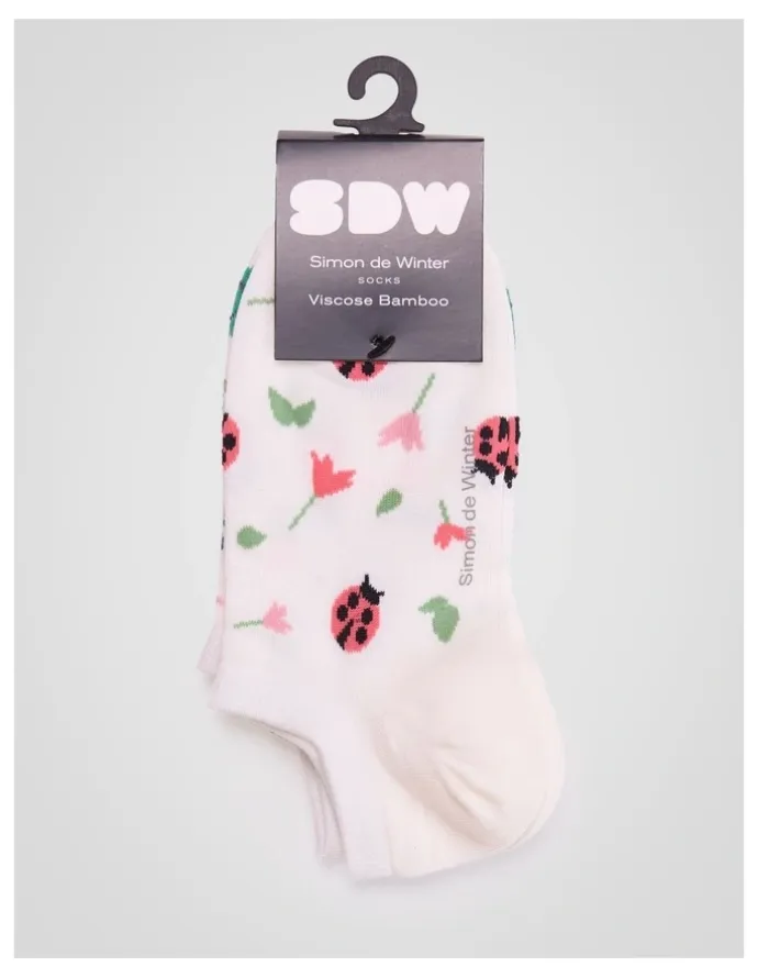 Simon De Winter 2 Pack Bamboo Patterned Low Cut Socks in Ivory Insect Print