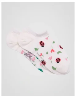 Simon De Winter 2 Pack Bamboo Patterned Low Cut Socks in Ivory Insect Print