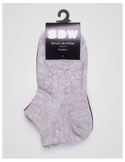 Simon De Winter 3 Pack Flowers Anklet Socks in Cloud Grey Marle, Black, and Almond Marle