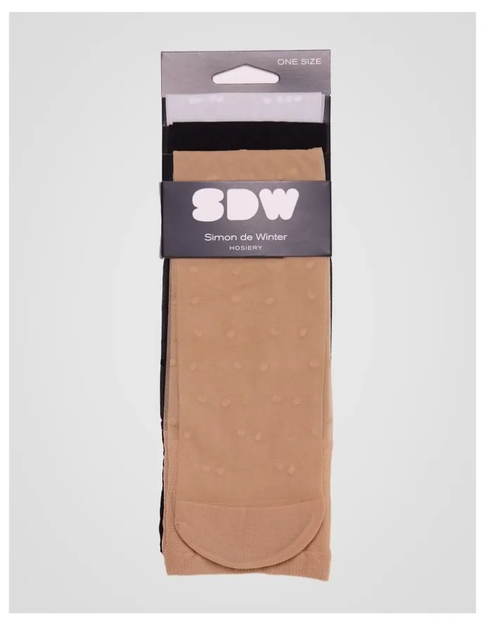 Simon De Winter 3 Pack Spot 15D Soft Comfort Top Band Knee Hi Socks in Multi