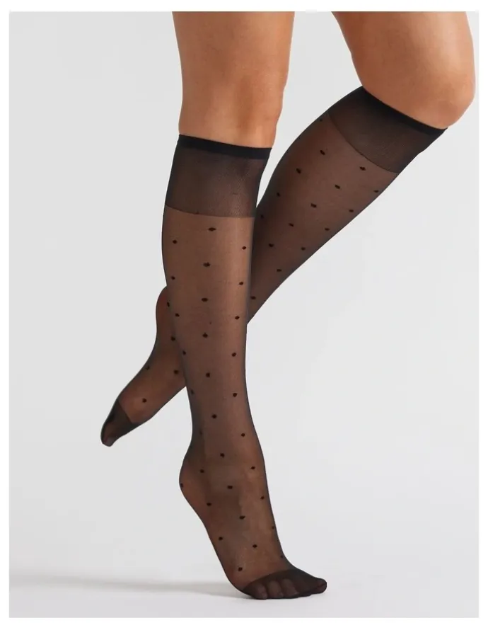 Simon De Winter 3 Pack Spot 15D Soft Comfort Top Band Knee Hi Socks in Multi