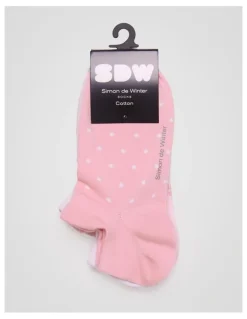 Simon De Winter 3 Pack Spot Invisible Socks with Tab in Soft Pink, White and Pale Primrose