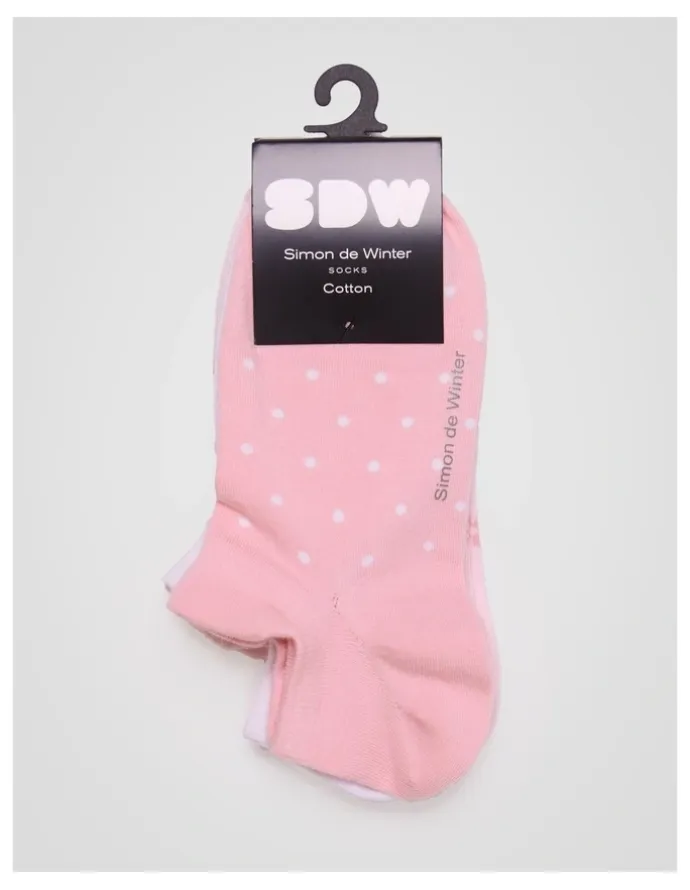 Simon De Winter 3 Pack Spot Invisible Socks with Tab in Soft Pink, White and Pale Primrose