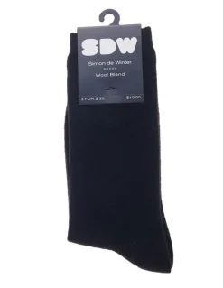 Simon De Winter 1 Pair Crew Length Socks Contain Wool in Black