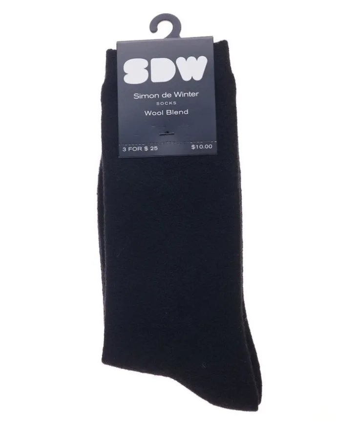 Simon De Winter 1 Pair Crew Length Socks Contain Wool in Black