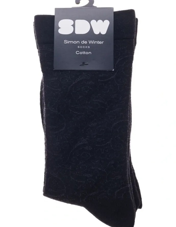 Simon De Winter Cotton Circulation Crew Socks 2 Pack in Black
